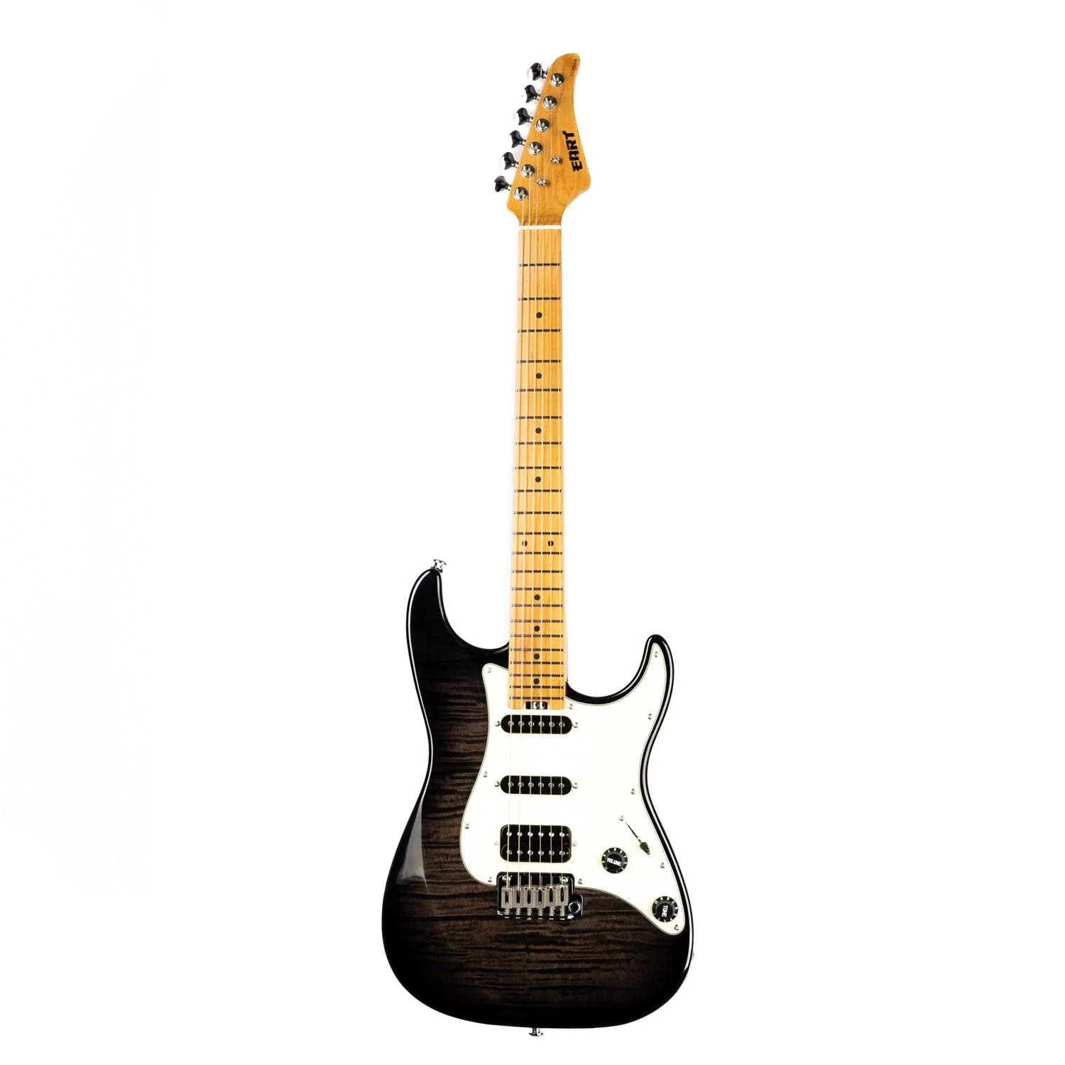 Eart Guitars, NK-C3N, Modern Roasted Bookmatch Mahogany+Flame Maple Body Electric Guitar, Black